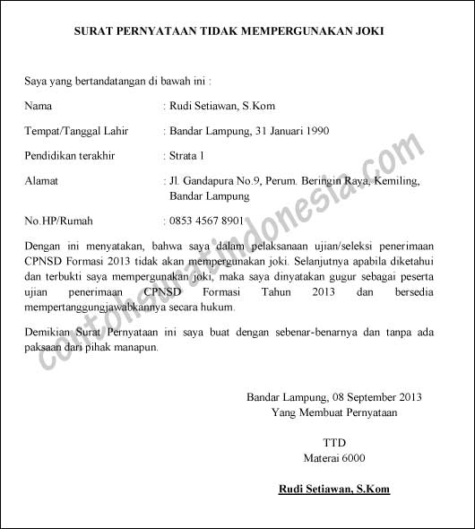 Surat Pernyataan - Contoh Surat Indonesia