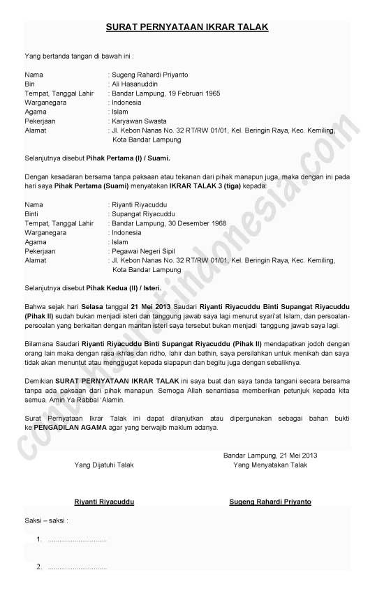 Surat Pernyataan Contoh Surat Indonesia